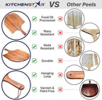 KitchenStar 12-Inch Acacia Wood Pizza Peel – Wooden Cutting & Serving Board with Handle & Hanging Loop – Natural Oil Finish – Ideal Pizza Oven Accessory for Easy Sliding & Prep