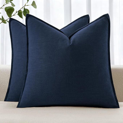 MIULEE Decorative Linen Pillow Covers 22x22 Inch Navy Blue | Boho Farmhouse​ by MIULEE