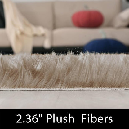 Latepis Light Brown Beige 5X6.7 Faux Fur Rug Fluffy Fuzzy Throw Rugs Washable - Image 2