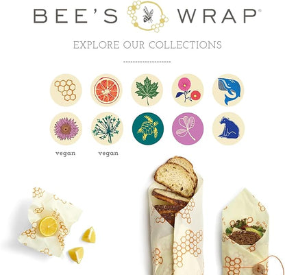 Bee's Wrap Vegan Beeswax Wraps for Food - Made in USA Reusable & Organic Food Wraps, Sandwich Wrap & Bowl Covers - Eco Alternative to Aluminum Foil & Plastic Wrap, Vegan Meadow Magic 3 Pack (S, M, L)