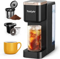 Single Serve Hot & Iced Coffee Maker with Strong Brew, 40oz Removable Reservoir, 6 Brew Sizes, Compatible with K Cup and Grounds, Compact for Home, Office, RV, Black & Gold (2.0 Version)
