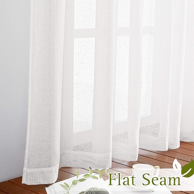NICETOWN White Short Curtains 36 inches Long, Grommet Semi Sheer Linen Blend - Image 6