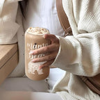 Mom Gifts - Mama Bear 16 Oz Can Glass Tumbler with Bamboo Lid and Straw - Iced Coffee Cups for Women, Aesthetic Glass Cup Gift for Birthday Christmas Mother's Day