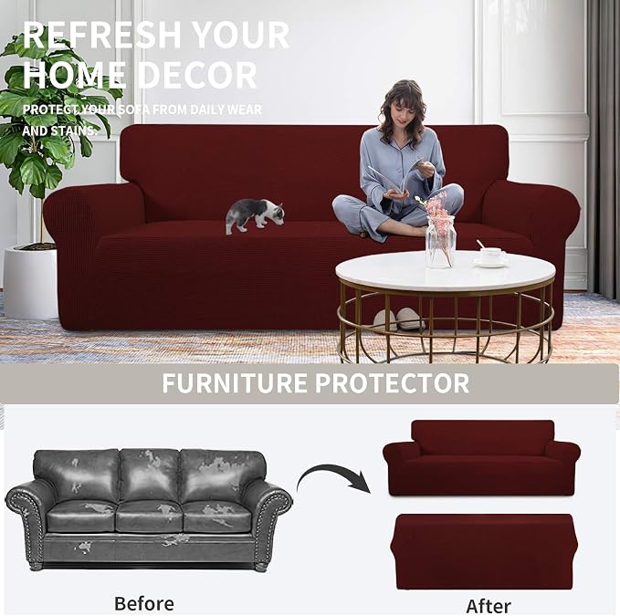 Easy-Going Stretch Oversized Loveseat Couch Covers Washable Wine | 1-Piece - Image 4
