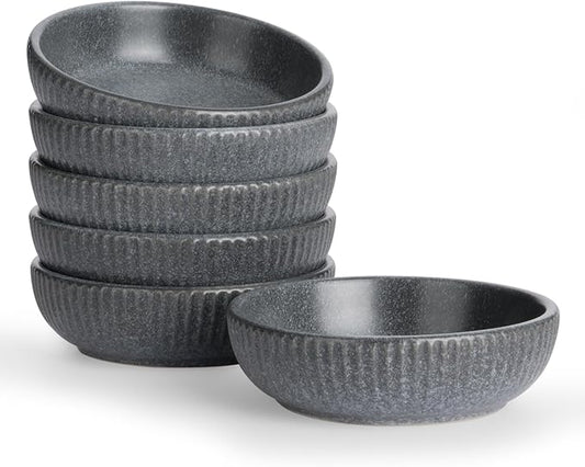 famiware Starlight Soy Sauce Dish Ceramic Dipping Bowls Set of 6, 3 oz Individual Dip Sauce Cups/Bowls/Dishes/Plates, Small Serving Bowl for Side Dishes, Dessert, Condiment, Matte Midnight Grey