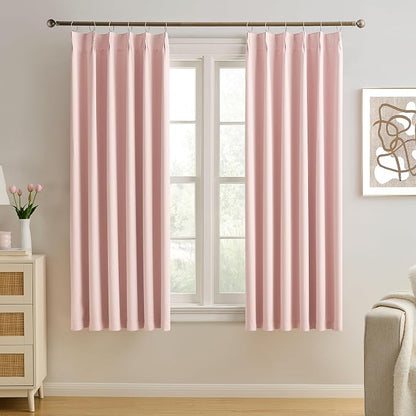Pinch Pleated Pink Blackout Curtains Short 2 Panels Set 45 Inch Length by KEQIAOSUOCAI