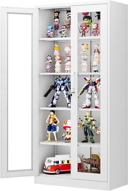 PEUKC Display Cabinet with Glass Doors, 71 Inches Metal Display Case with 4 - Image 4
