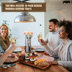 10 Pack Solid Wood Serving Trays 16.7 x 6.4 Inch Acacia Wooden Server Platter Rectangular Charcuterie Boards with Grooved Handle for Home Room Coffee Cheese Appetizer Table Farmhouse Serving Decor