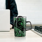 Ideus Vacuum Insulated Coffee Mug, 16oz Reusable Stainless Steel Thermal Double Walled cup with Handle and Slider Lid for Hot & Cold Beverages, BPA Free (Green Zebra)