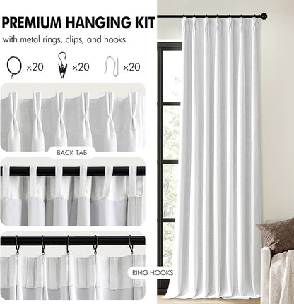 MIULEE White Pinch Pleated 100% Blackout Linen Curtains 40x96 Inches | Room - Image 8