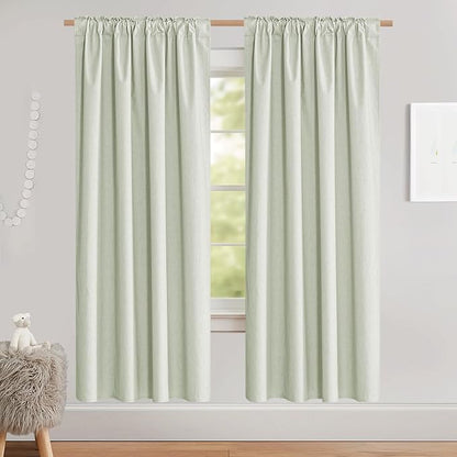 NICETOWN Light Green High-End Thermal Flax Linen Curtains, Full Blackout - Image 2
