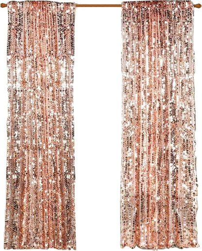 Big Sequin Rose Gold Drapes Curtains Panels Payette Sequin Backdrop Curtains Home Party Decoration Supplies 9FTx9FT for Thanksgiving Christmas Decor