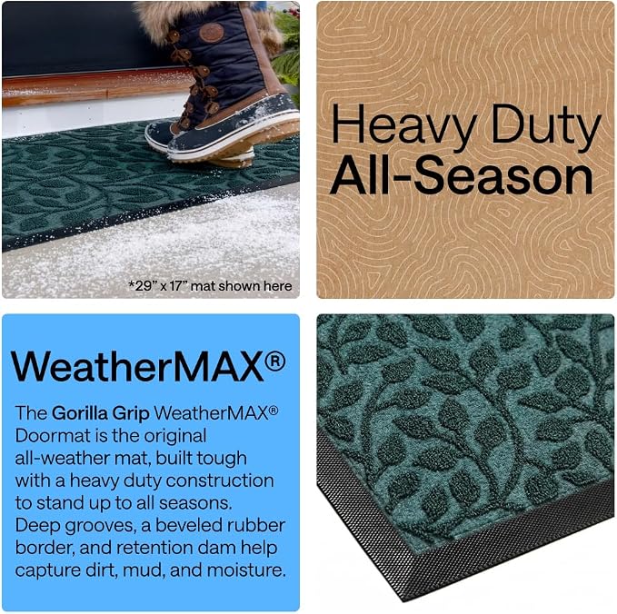 GORILLA GRIP 100% Waterproof All-Season WeatherMAX Doormat, US Designed Natural - Image 3