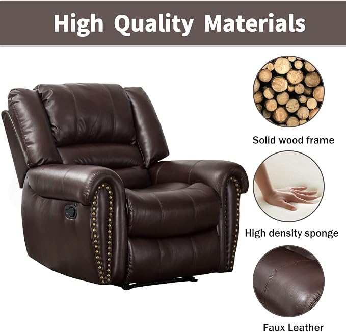 CANMOV Leather Recliner Chair, Classic and Traditional Manual Recliner Chair - Image 7