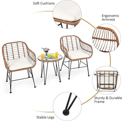 Tangkula 3 Pieces Patio Conversation Bistro Set, Outdoor Wicker Furniture - Image 7
