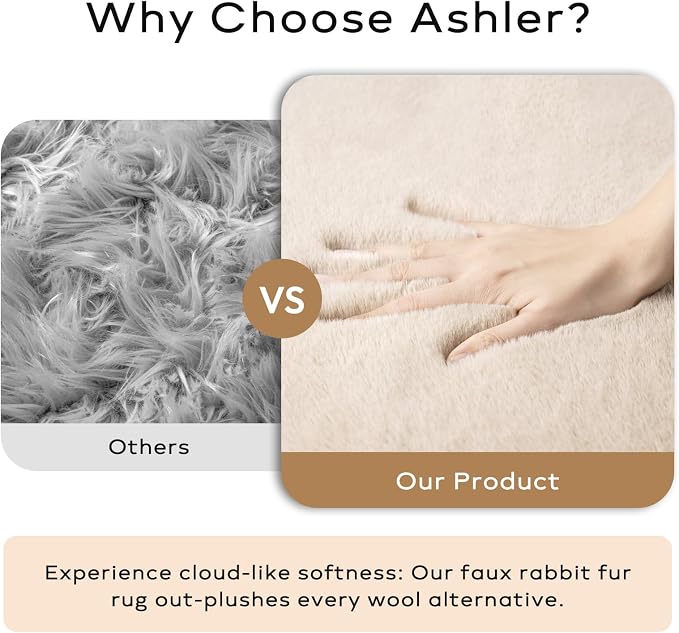 Ashler Faux Fur Rug, Upgraded Soft Faux Rabbit Fur, 2 x 6 Feet, Machine - Image 3
