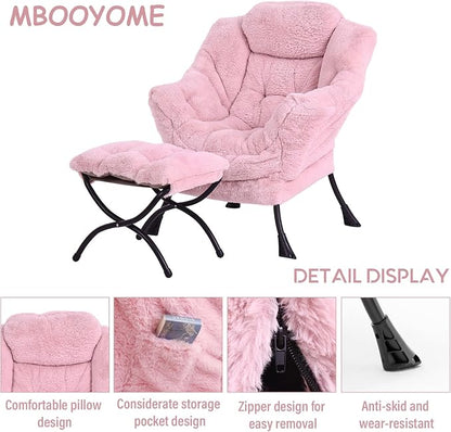 MBOOYOME Lazy Chair with Folding Ottoman, Modern Accent Lounge Armchair with - Image 7