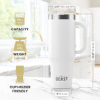 Beast 50 oz Tumbler Stainless Steel Vacuum Insulated Coffee Ice Cup Double Wall Travel Flask (Arctic White)