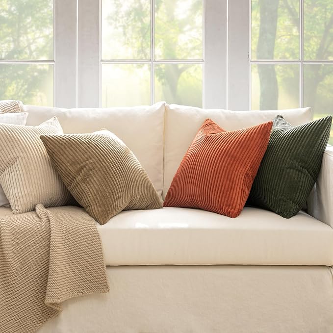 MIULEE Fall Corduroy Decorative Throw Pillow Covers Rust-Olive Green 18x18 | - Image 5