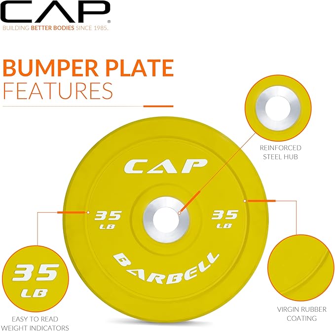 CAP Barbell 2-Inch Olympic Bumper Plate Weight Set with 6 Post Rack | 100-370 lbs | Multiple Options