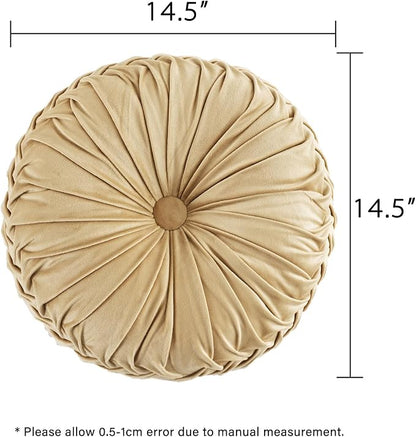 HIG Set of 2 Apricot Velvet Decorative Round Pleated Throw Pillows - Image 8