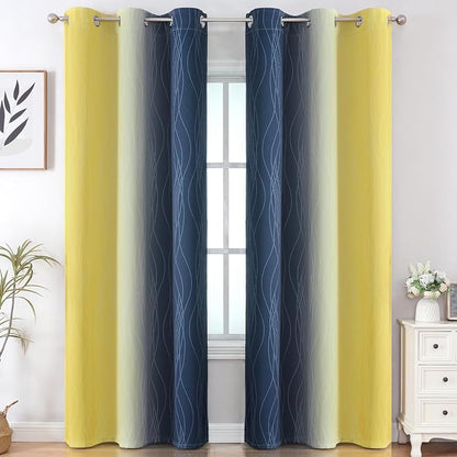 Navy Blue and Yellow Ombre Blackout Curtains - Image 2