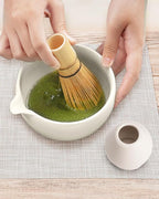Matcha Bowl and Whisk Holder Set, Ceramic Tea Bowl and Whisk Stand, Matcha Tea Mixing Bowl with Spout (18 Ounce), Whisk Rest, Ivory White