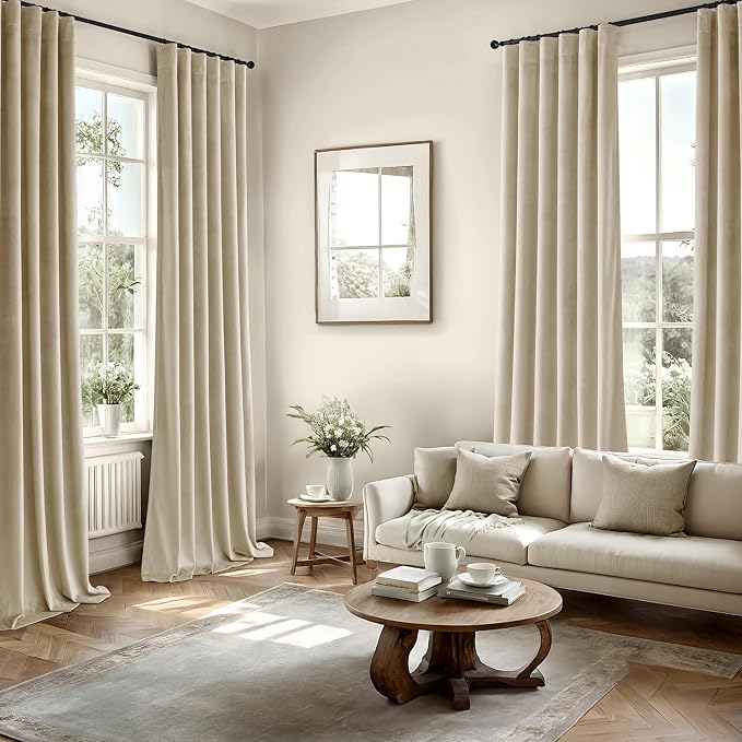 MIULEE Velvet Curtains 50W x 108L 2 Panels Beige Blackout Curtains | Luxury - Image 5