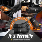 Walfos Silicone BBQ Gloves - Heat Resistant Grilling Gloves, Premium Non-Slip Kitchen Silicone Oven Mitt With Protective Cotton Layer Inside, Waterproof, Great for Grilling, Kitchen and Cooking, Black