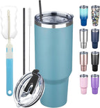 40 oz Tumbler with Lids and Straws, Stainless Steel Insulated Coffee Tumbler, Double Wall Vacuum Insulated Travel Mug Cup, Leakproof Thermal Coffee Cup for Hot and Cold Drinks (azure blue)