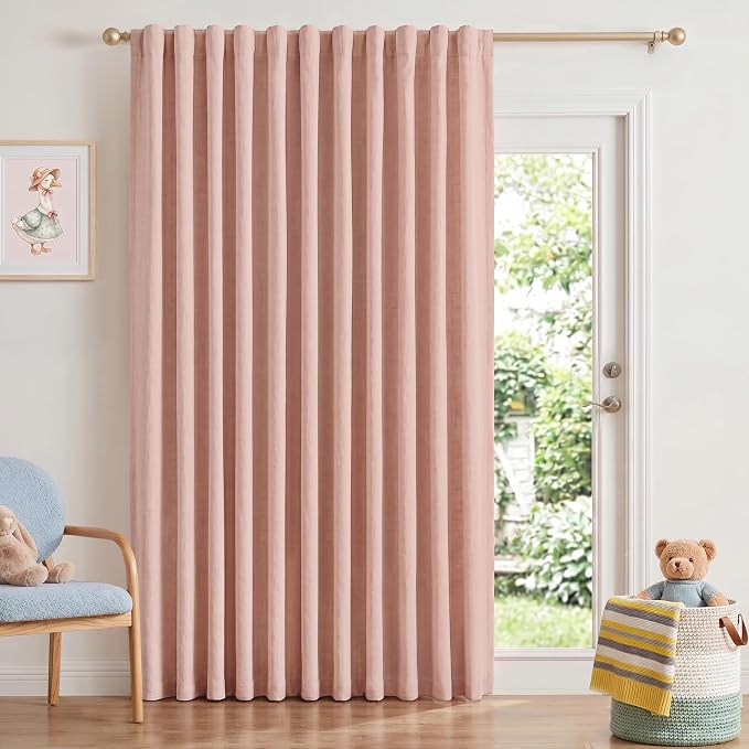 INOVADAY Extra Wide 100% Blackout Linen Curtains 102x96 Blush Pink | Linen by INOVADAY