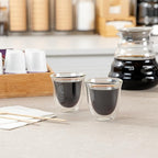 Restaurantware-Forma Professional 2.7 Ounce Double Wall Shot Glasses, 12 Insulated Espresso Cups - Dishwashable, Reusable, Clear Glass Coffee Cups, Freezable, For Hot Or Cold Beverages