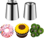 Suuker Large Piping Tips Set, Sultan Ring Baking Mold Icing Nozzle Stainless Steel Icing Piping Nozzles Cake Decorating Supplies for Kitchen Gift(2 Pieces, Silver)