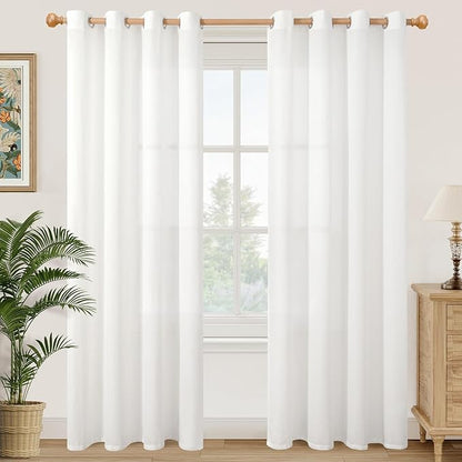 YoungsTex White Linen Sheer Curtains 80 Inches Length by YoungsTex
