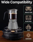 Grasseed Stainless Steel Moka Pot, Crystal Glass-top Coffee Maker Mocha Pot, Italian Stovetop Espresso Maker for Coffee - 9 Cup/360ml