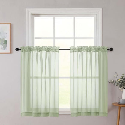 Cafe Curtains 36 Inch Length Tier 2 Pieces, Modern Soft Airy Sheer Kitchen by WelvetBLK