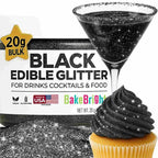 Bulk 20g Black Edible Glitter for Drinks | Premium Edible Glitter for Cakes, Cocktails, Black Cake Decorating Decorations Food Grade, Vegan, Kosher, Halal, Gluten Free - Made in USA