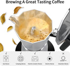 Mongdio Stovetop Espresso Maker Moka Pot, Stove Top Cuban Coffee Maker, Italian Greca Mocha Pot, 6 Espresso Cups, 10 oz - Silver