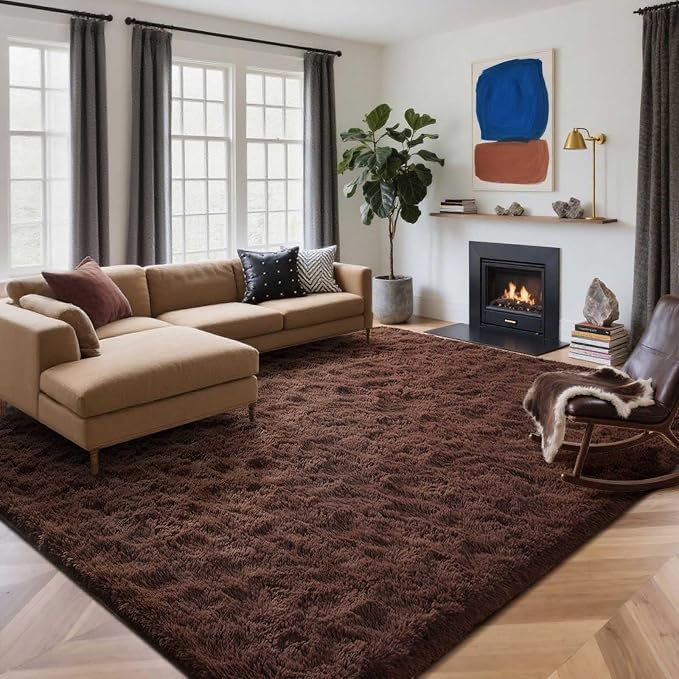 6x9 Ft Large Shag Rugs for Living Room Decor, Ultra Soft Brown Fluffy Furry by Cuzwlovita