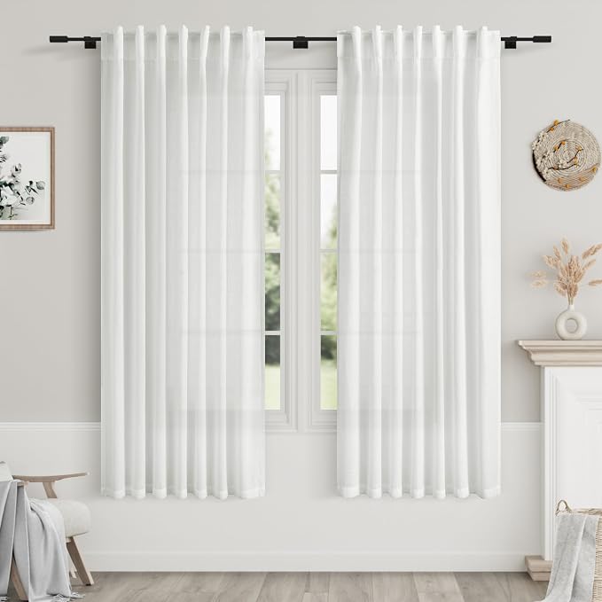 White Linen Curtains 63 inches Long by Nanspring