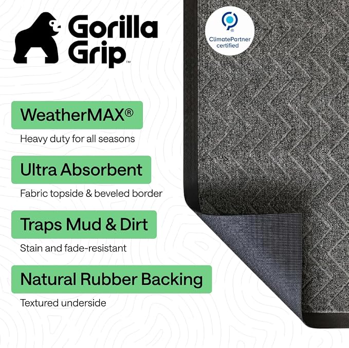 GORILLA GRIP 100% Waterproof All-Season WeatherMAX Doormat, Durable Natural - Image 3