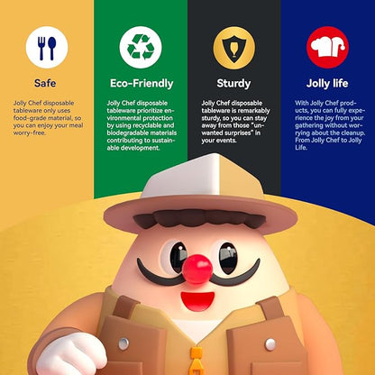 JOLLY CHEF Compostable Heavy Duty Plates 𝟭𝟬 𝗜𝗻𝗰𝗵 [𝟯𝟬𝟬 𝗣𝗮𝗰𝗸] Eco-Friendly Disposable Paper Plates Made of Bagasse Biodegradable Bulk for Party Dinner Sugarcane Thanksgiving Day (Natural)