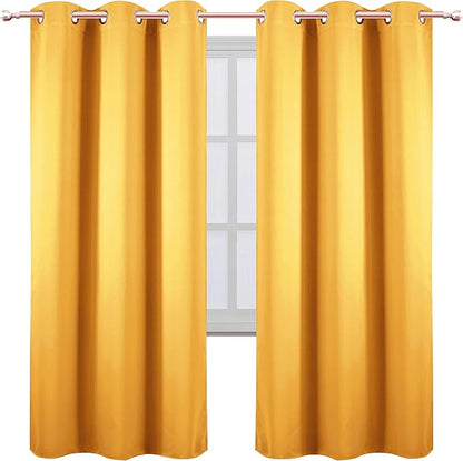 Yellow Thermal Blackout Curtains/42 x 72 Inch/Set of 2 Panels Room Darkening - Image 2