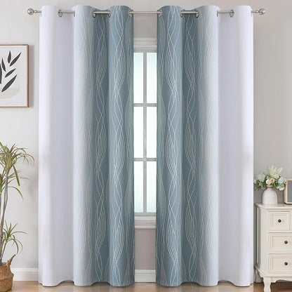 Stone Blue and Greyish White Blackout Curtains - Image 2