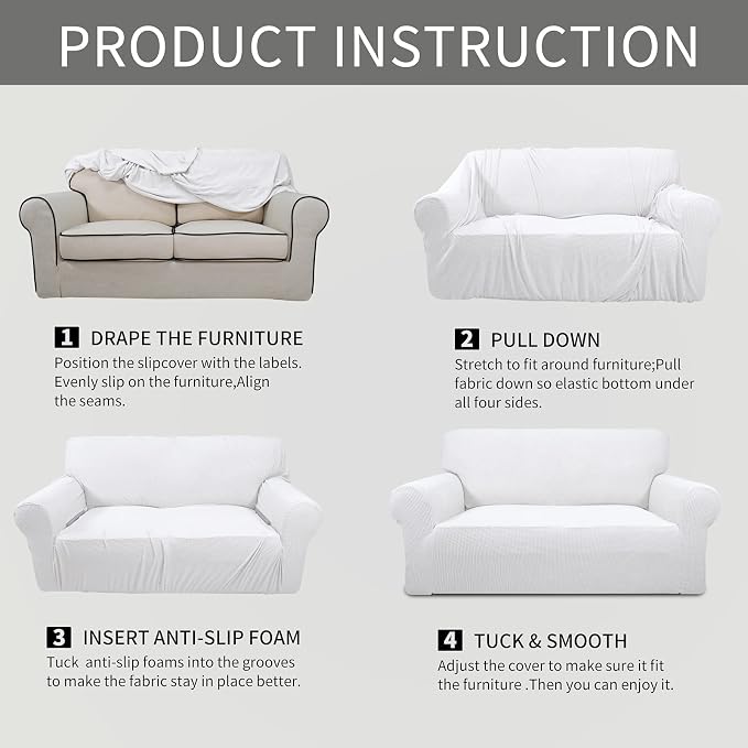 Easy-Going Stretch Oversized Sofa Couch Slipcover Washable Snow White | 1-Piece - Image 8