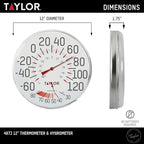 Taylor Precision Products Humidiguide Dial Thermometer (12-Inch), White, One Size