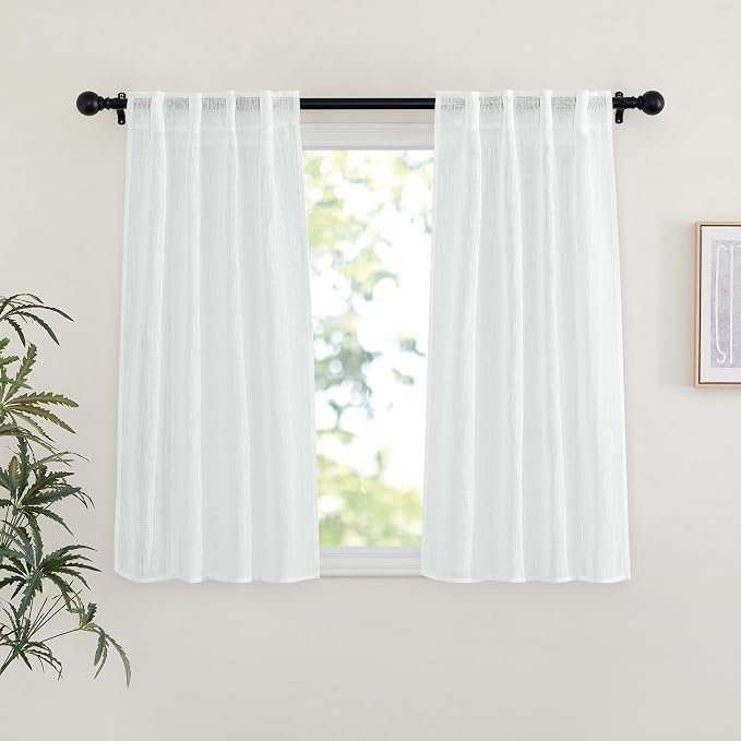 NICETOWN White Sheer Bathroom Curtains 48 inches Long, Rod Pocket & Back Tab by NICETOWN