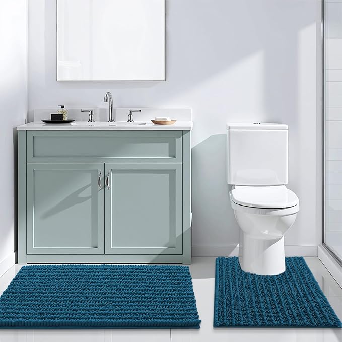 Arotive Luxury Chenille Bathroom Rug Mat, Extra Soft Thick Absorbent Shaggy Bath Rugs, Non-Slip Machine Wash Dry, Plush Bath Mats for Bathroom, Shower and Tub, 44x32, Peacock Blue