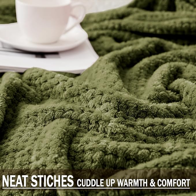 Exclusivo Mezcla Soft Waffle Fleece Bed Blanket Twin Size, Olive | Lightweight - Image 6