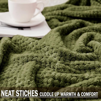 Exclusivo Mezcla Soft Waffle Fleece Bed Blanket Twin Size, Olive | Lightweight - Image 6